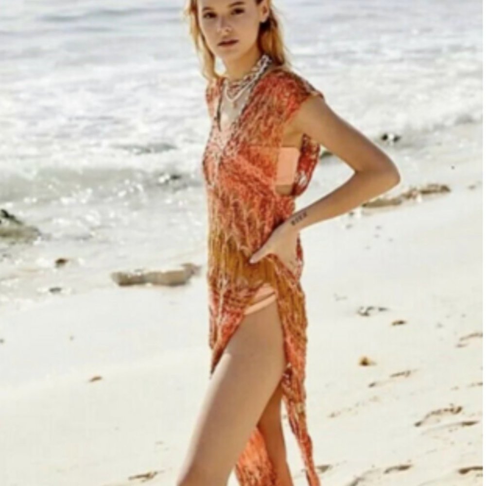 Free People Orange Crochet Maxi Beach Cover-Up